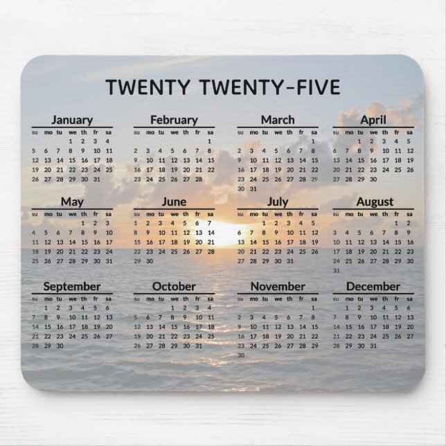 Ocean Sunset 2025 Calendar Mousepad Musmatta (Framsidan)