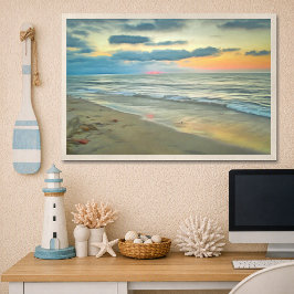 Ocean Sunset Beach 0735 Målning Konsttryck Poster