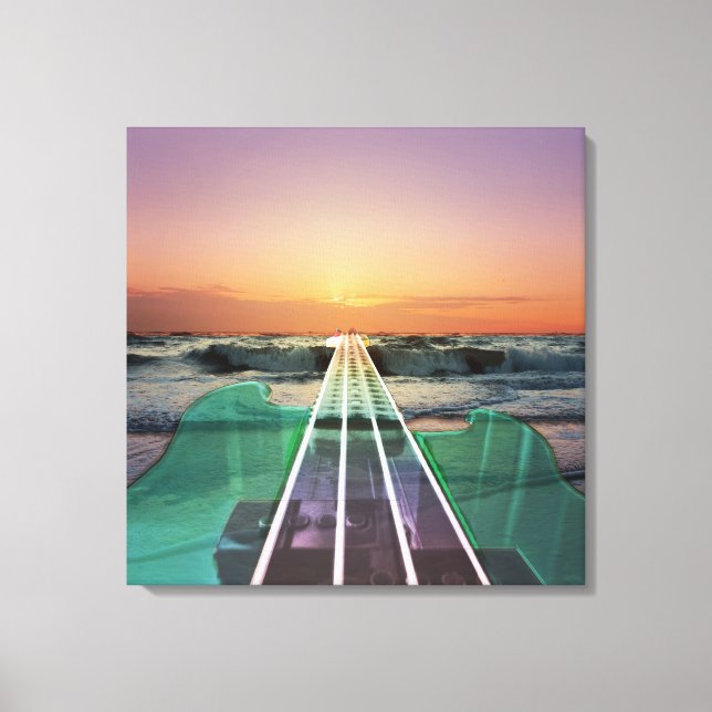 Ocean Sunset Beach Art Wrapped Canvas (Framsida)