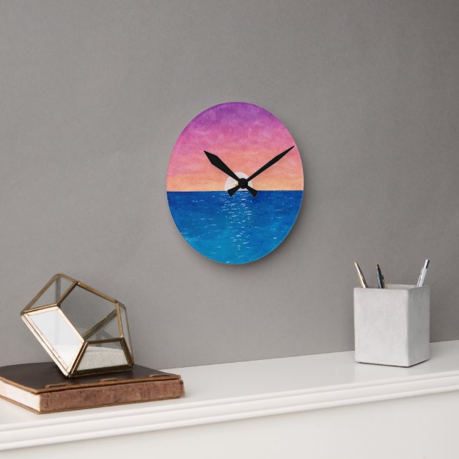 Ocean Sunset Design Wall Clock Rund Klocka (Kontor)