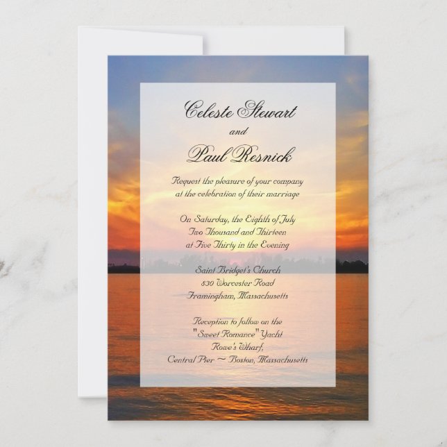 Ocean Sunset Faux Vellum Overlay Embelling Inbjudningar (Framsida)