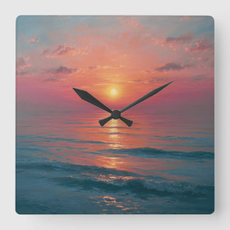 Ocean Sunset Fyrkantig Klocka