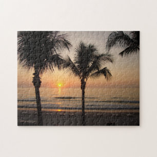 Ocean Sunset Handflatan Träd Florida Photography P Pussel