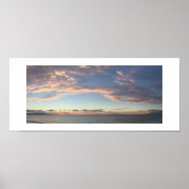 Ocean Sunset Hawaii Panoramic Färg Photography Poster (Framsidan)