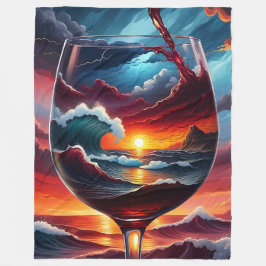 "Ocean Sunset in Vin Glass- Surreal Sjölandskap Ar Fleecefilt