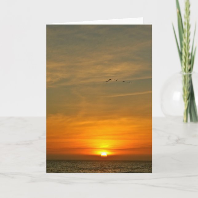 OCEAN SUNSET MED MIGRERANDE FÅGLAR KORT (Framsida)