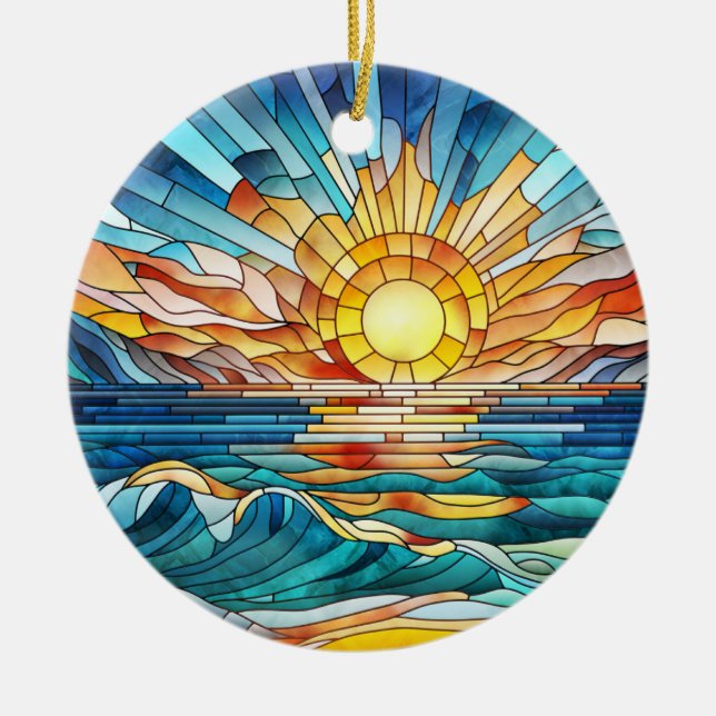 Ocean Sunset mosaic art Julgransprydnad Keramik (Framsidan)
