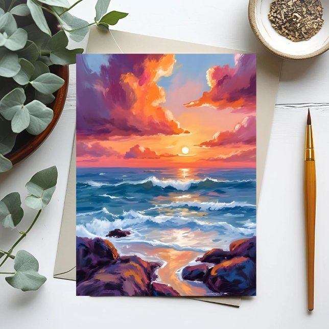 Ocean Sunset Pastel Watercolor Beach Vykort (Skapare uppladdad)
