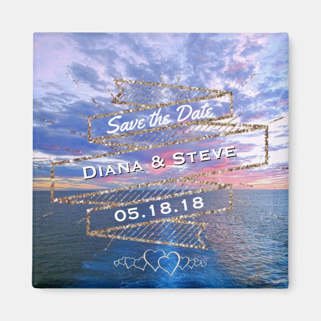 Ocean Sunset Romantic Beach Wedding Spara datumet Magnet (Framsidan)