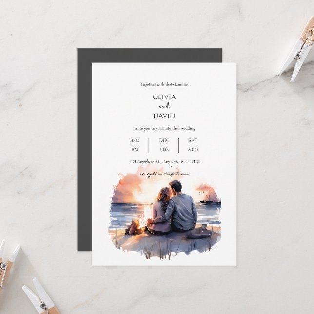 Ocean Sunset Romantic par Scenery Beach Wedding Inbjudningar (Fram/Back In Situ)