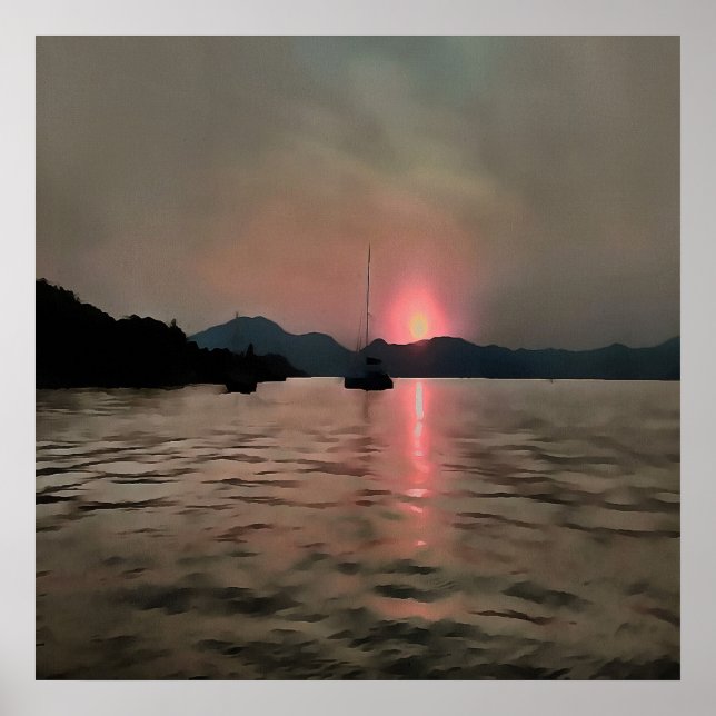 Ocean Sunset Sailboat Sunset Bozburun Marmaris Poster (Framsidan)