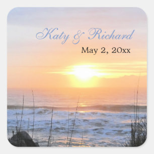 Ocean Sunset Save the Date Stickers Fyrkantigt Klistermärke