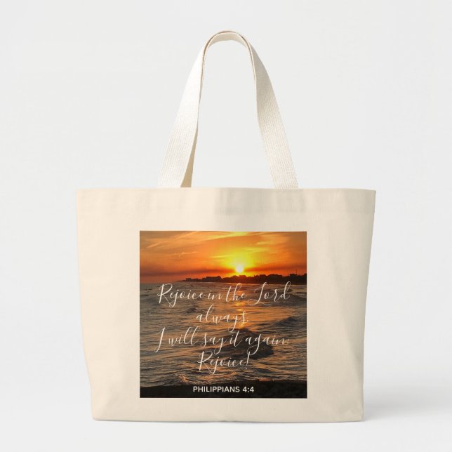 Ocean Sunset, w/ Scripture Verse Philippians 4:4 Jumbo Tygkasse (Framsidan)