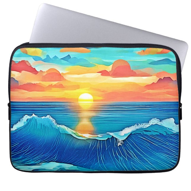 Ocean Sunset Wave Art Laptop Fodral (Framsidan)