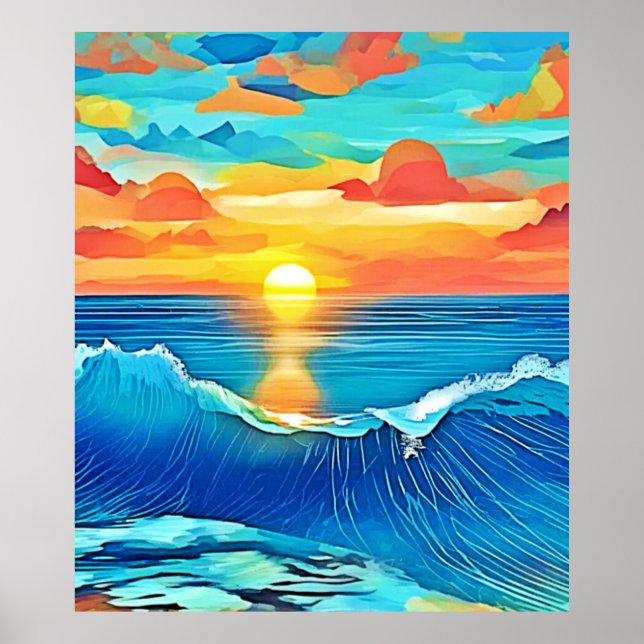 Ocean Sunset Wave Art Poster (Framsidan)