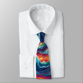 Ocean Sunset Waves Neck Tie Slips