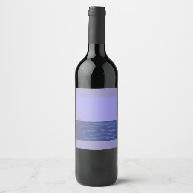 Ocean Sunset Wine Label Vinflaska Etikett (Framsida)