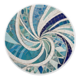 Ocean Swirl Whirling Blue & White Sea Tema Mosaic Knopp