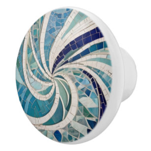 Ocean Swirl Whirling Blue & White Sea Tema Mosaic Knopp