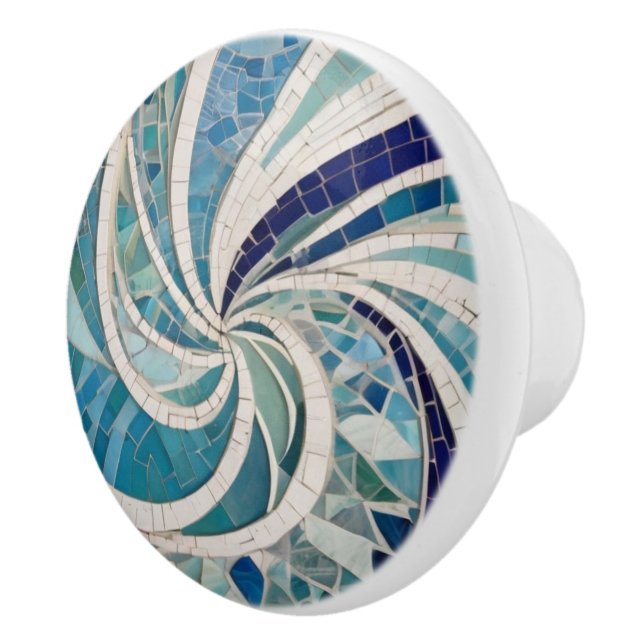 Ocean Swirl Whirling Blue & White Sea Tema Mosaic Knopp (Höger)