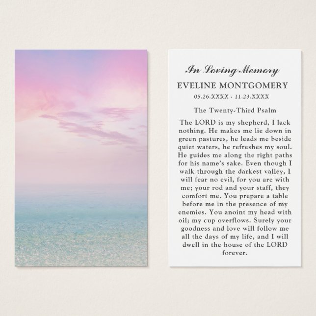 Ocean Sympathy Funeral Memorial Prayer Cards Visitkort (Framsida & baksida)