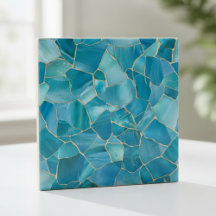 Ocean Teal Agat Guld Mosaik
