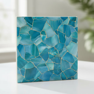 Ocean Teal Agat Guld Mosaik Kakelplatta