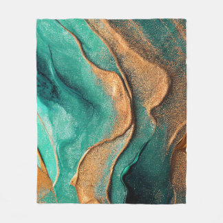 Ocean Teal and Bronze Abstrakt Art Fleecefilt