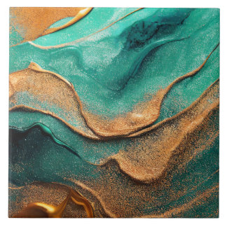Ocean Teal and Bronze Abstrakt Art Kakelplatta