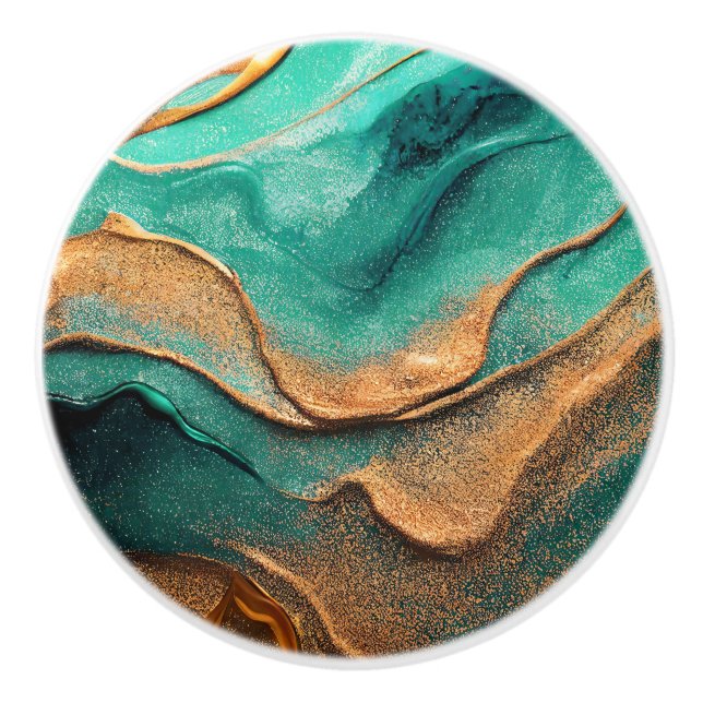 Ocean Teal and Bronze Abstrakt Art Knopp (Framsidan)