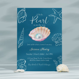 Ocean Teal Little Pearl on the Way Baby Shower Inbjudningar