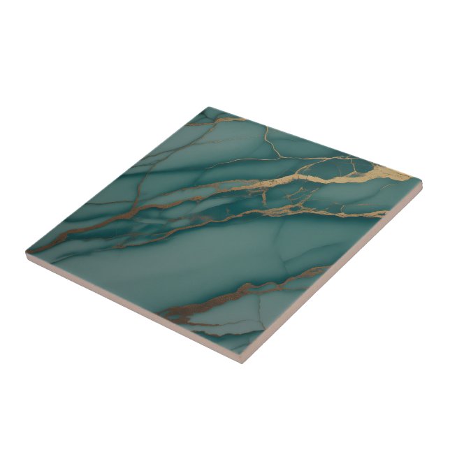 Ocean Teal Marmor med Metalliskt Guld Ådring Kakelplatta (Sidan)