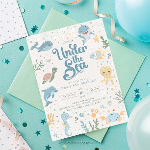 Ocean Thated 6e Birthday bjudande. Kids Ocean I Inbjudningar