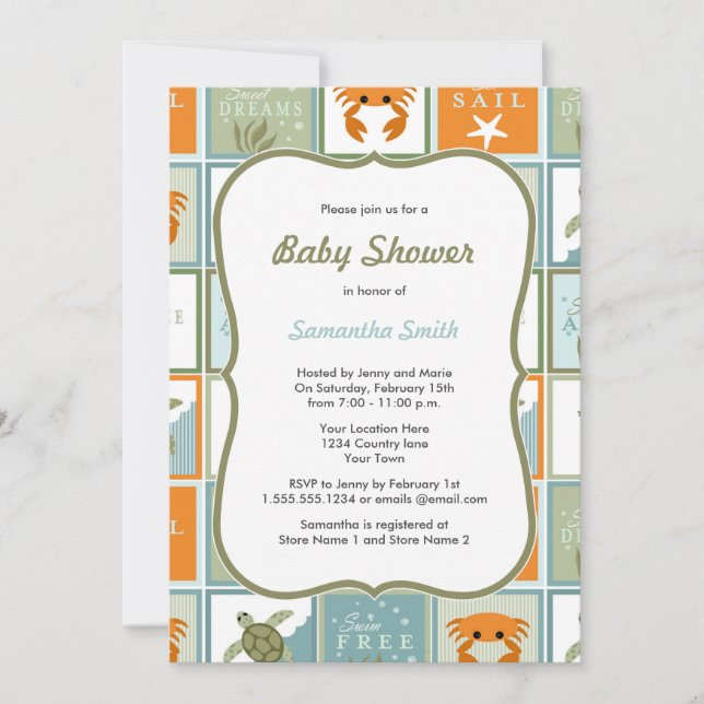 Ocean Theme Baby Shower-inbjudan Inbjudningar (Framsida)