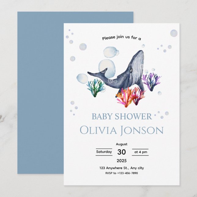 Ocean Theme Baby Shower Invite Inbjudningar (Fram/baksida)