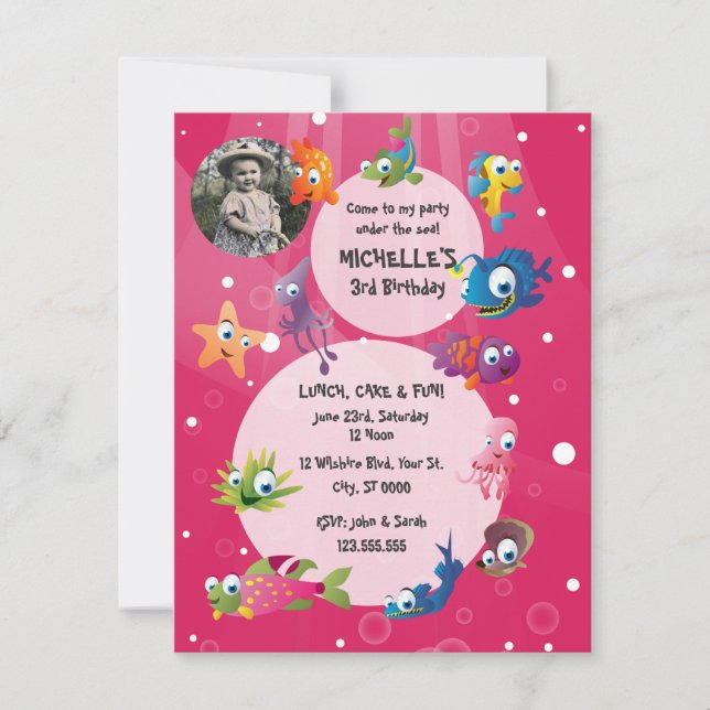 Ocean Theme Children's Födelsedagsfest inbjudan (Framsida)