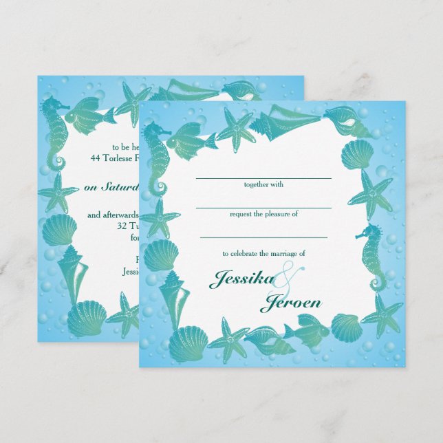 Ocean Theme Wedding invitation Inbjudningar (Fram/baksida)