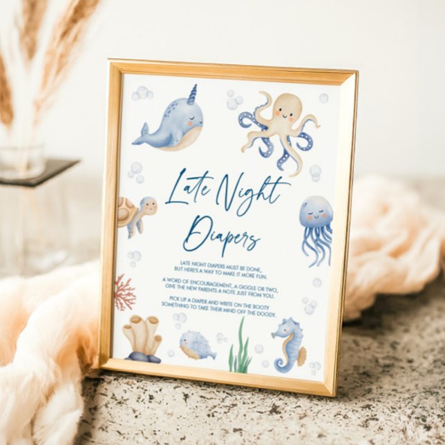 Ocean Themme Baby Shower Late Night Diaper Sign Poster (Skapare uppladdad)
