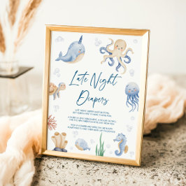 Ocean Themme Baby Shower Late Night Diaper Sign Poster