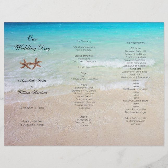 Ocean Tri-Fold Tropical Beach Wedding Program (Framsida)