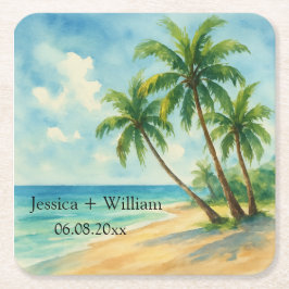 Ocean Tropical Island Beach Wedding Tack Underlägg Papper Kvadrat