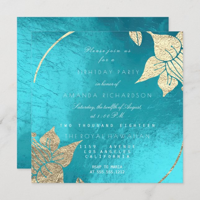 Ocean Turcos Champaign Blommigt Födelsedagsfest Inbjudningar (Fram/baksida)