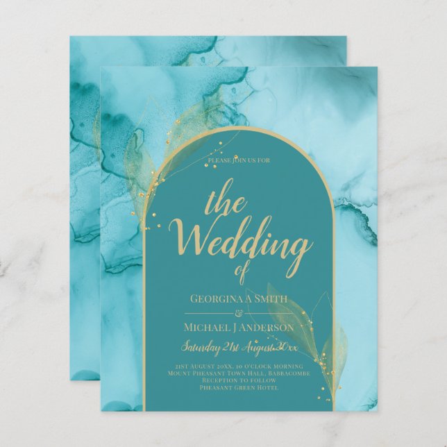 Ocean Turcos Teal Guld Bröllop (Fram/baksida)