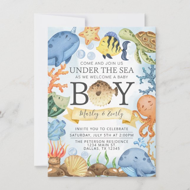 Ocean under Sea Boy Baby Shower-inbjudan Inbjudningar (Framsida)