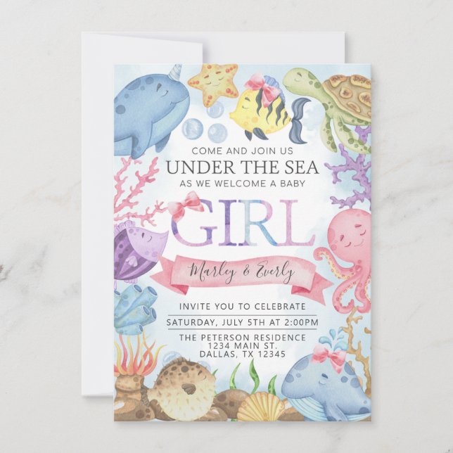 Ocean under Sea Girl Baby Shower-inbjudan Inbjudningar (Framsida)