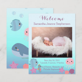 Ocean under Sea Girl Photo Birth Announcement Meddelande