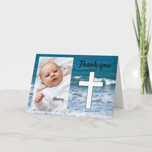 Ocean vågar baptism tack kort (Framsida)