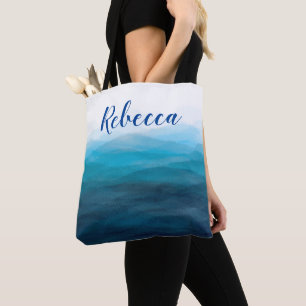Ocean Vågar Beach Watercolor Tote Bag, turkos Tygkasse