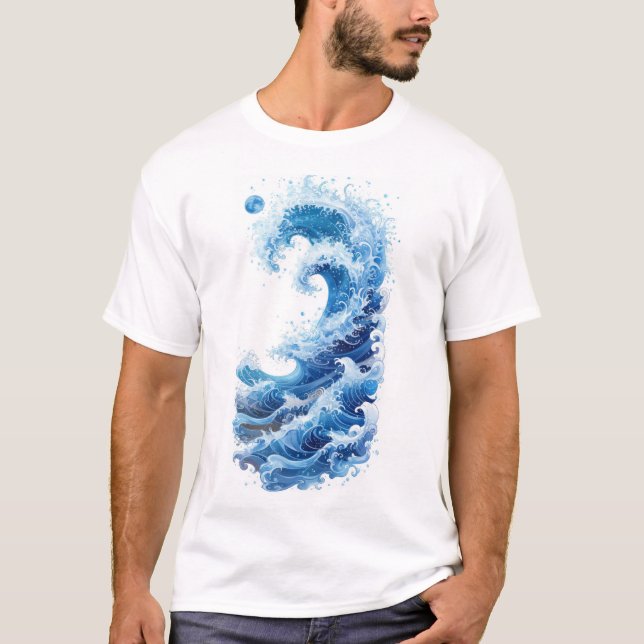 Ocean Vågar Blue Graphic T-Shirt (Framsida)