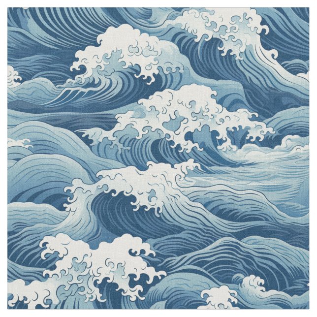 Ocean Vågar Fabric Tyg (Närbild)